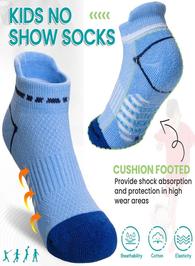Eyean Boys Athletic Half Cushioned Ankle Socks Kids Cotton Sport Low Cut Socks 6 Pairs (Blue/Grey/Beige, 9-12 Years) - Image 5